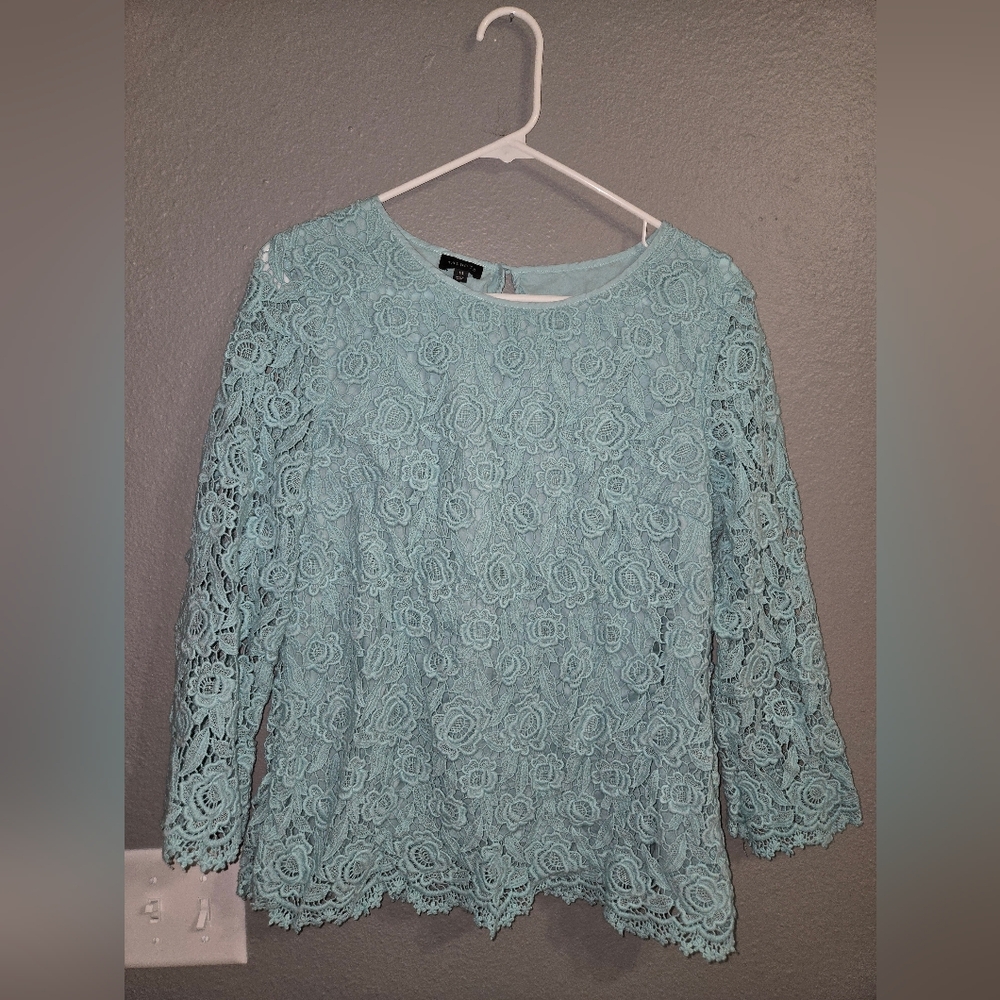 Talbots Blue Lace Top 3/4 Sleeve Size 14